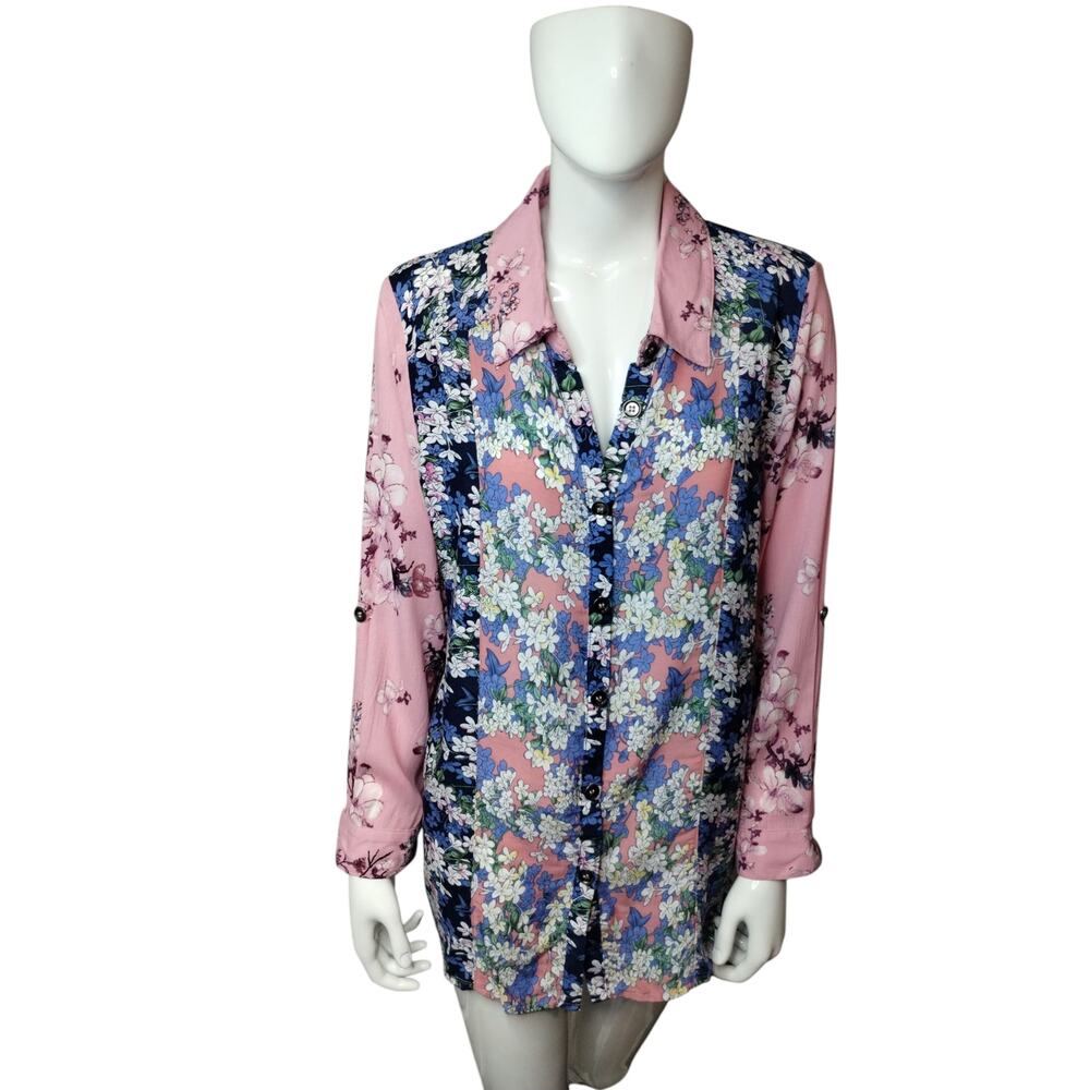 Caleaas Women's Medium Patchwork Floral Plaid Boho‎ Hippie Cottagecore Top Mixed